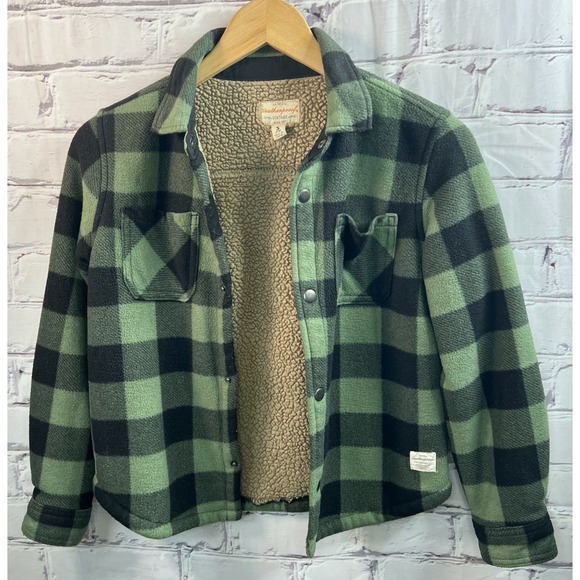Weatherproof Vintage Boys Flannel Jacket Sherpa Small 7/8 Lined Green Plaid - Picture 4 of 10